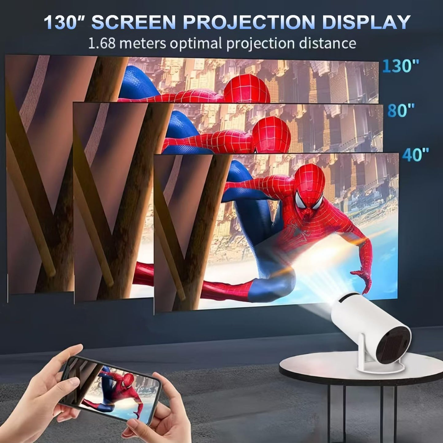 Mini Vidéoprojecteur WiFi Bluetooth, 20000 Lumens Projecteur WiFi Portable Full HD Supporte 1080P Rétroprojecteur Avec Support Réglable 270° Home Cinéma Pour Phones/PS5/Xbox