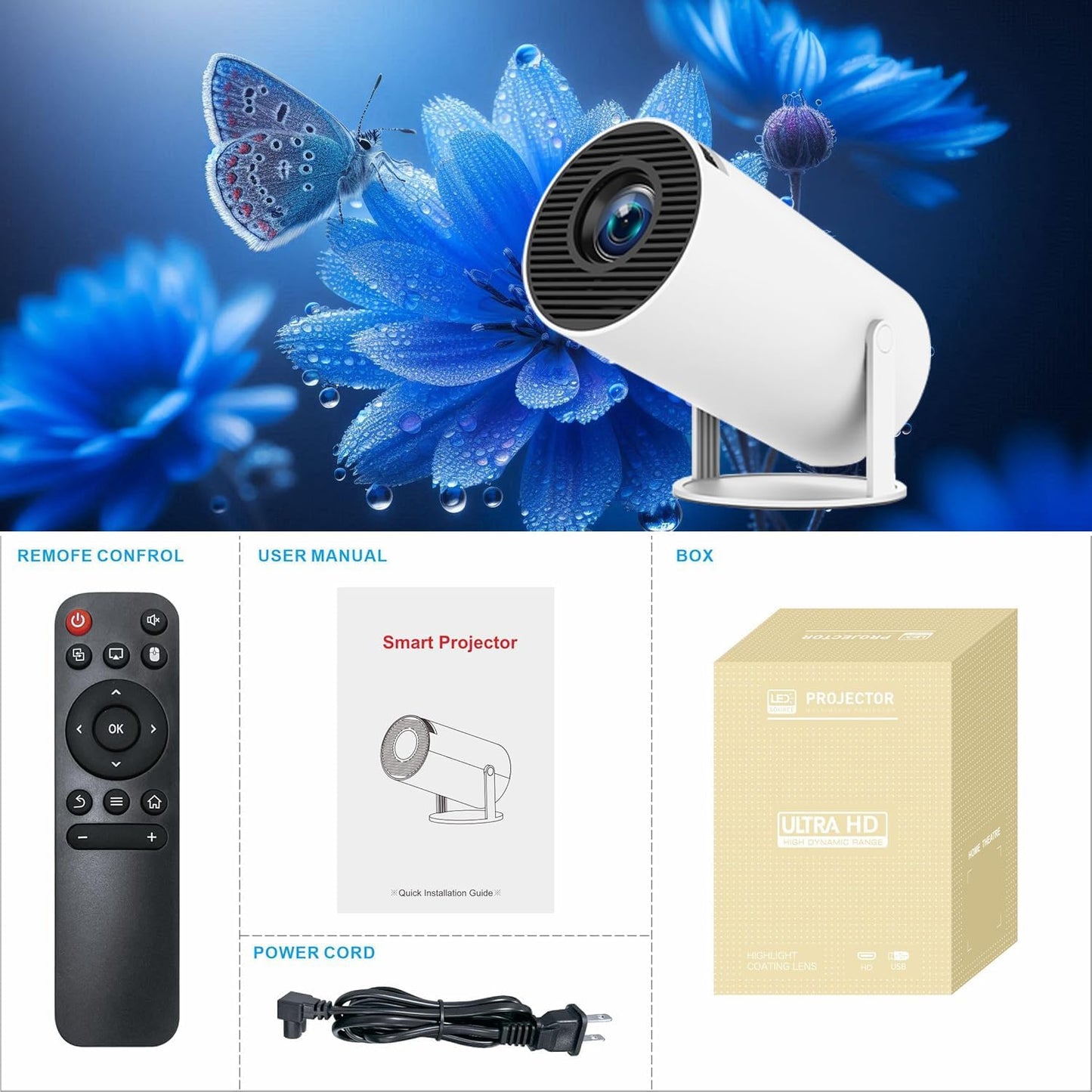 Mini Vidéoprojecteur WiFi Bluetooth, 20000 Lumens Projecteur WiFi Portable Full HD Supporte 1080P Rétroprojecteur Avec Support Réglable 270° Home Cinéma Pour Phones/PS5/Xbox