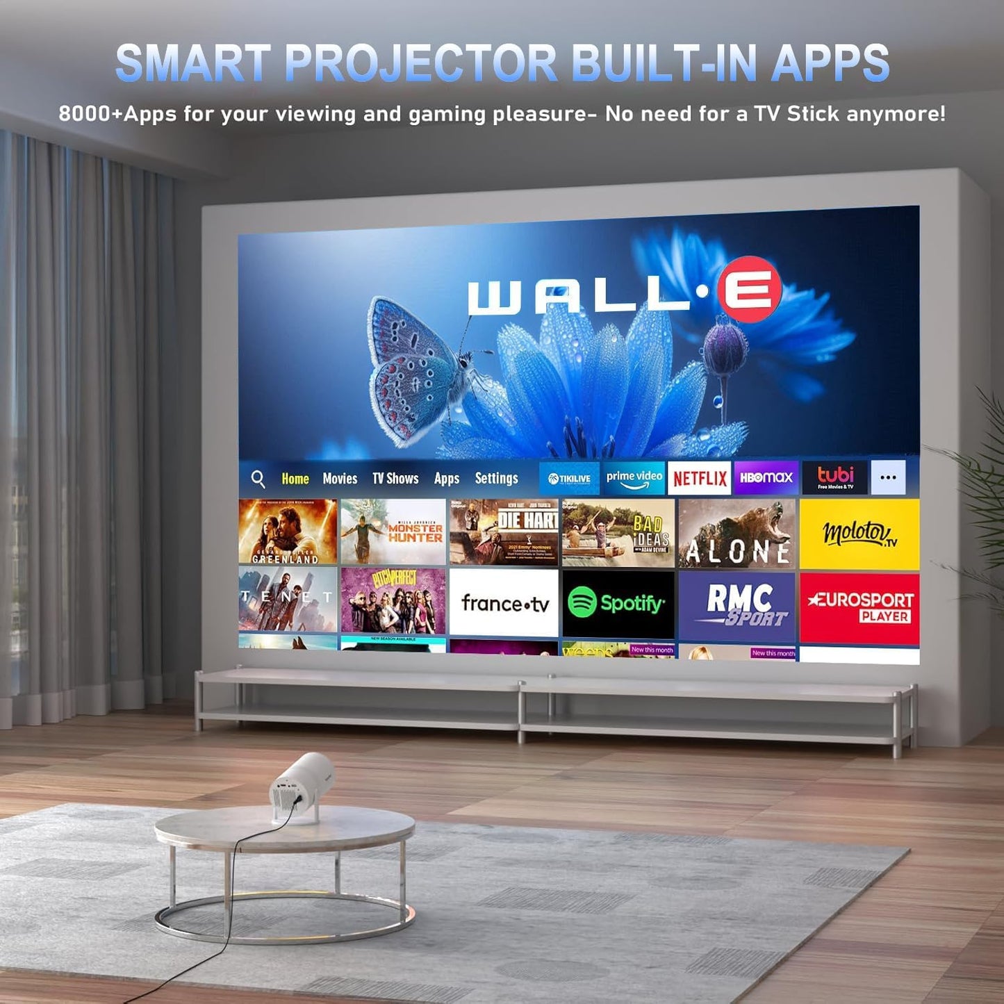 Mini Vidéoprojecteur WiFi Bluetooth, 20000 Lumens Projecteur WiFi Portable Full HD Supporte 1080P Rétroprojecteur Avec Support Réglable 270° Home Cinéma Pour Phones/PS5/Xbox